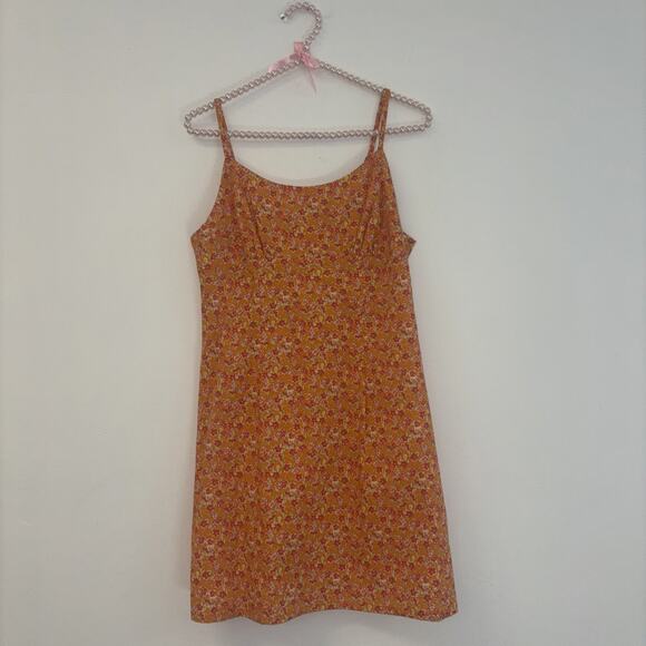 Wild Fable Dress Sz med Orange Floral‎ Cottagecore Smocked Open Back Mini Cotton - Picture 1 of 7
